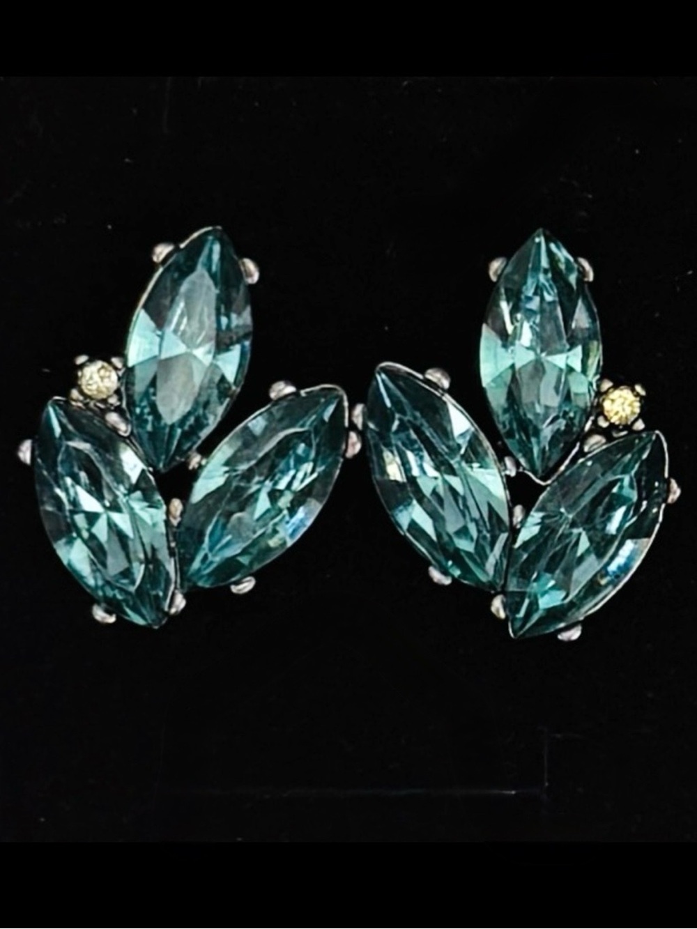 Vintage Marquise Bling Teal Green pierced earrings